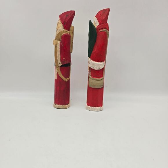 Hand Carved Wood Christmas 8" Santa Rustic  Primitive Folk Art Set of 2 1986 - Picture 4 of 6